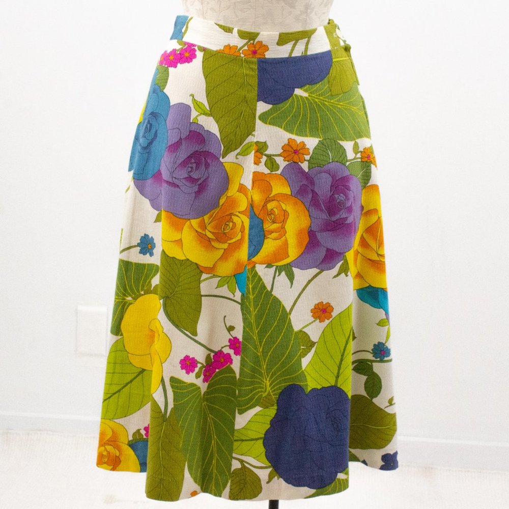 Vintage 60s 50s Pinup Floral Print Midi Skirt - Picture 7 of 7